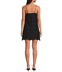 Lucy Paris Ynez Eyelet Square Neck Sleeveless Mini Dress