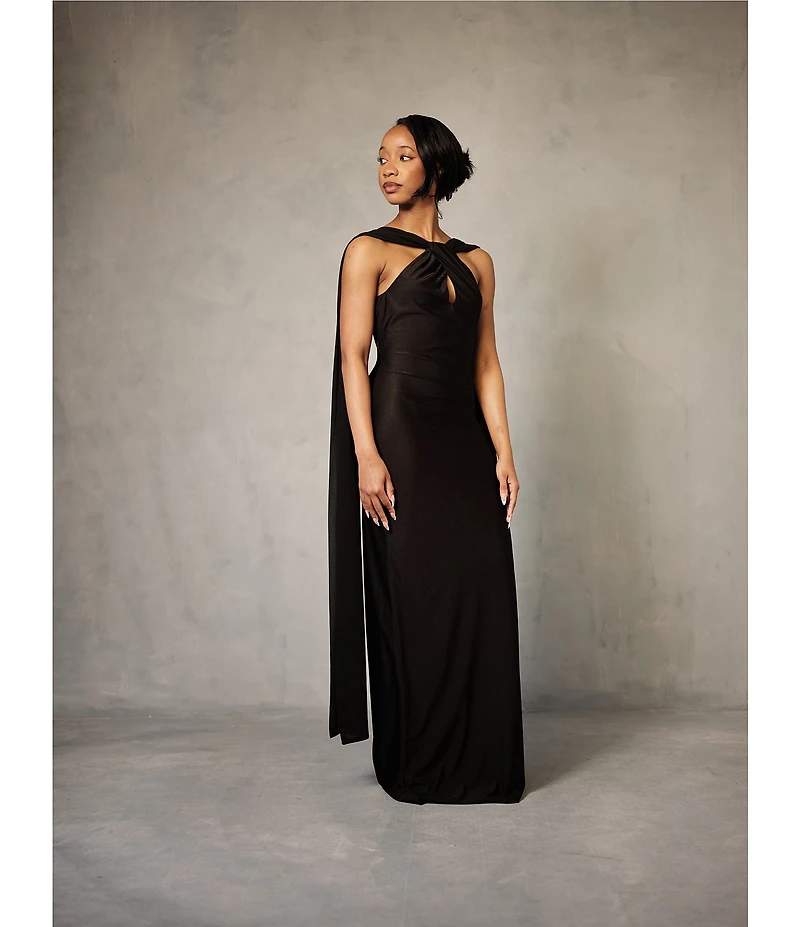 Lulus Aurora Sateen Scarf Halter Criss Cross Front A-Line Maxi Dress