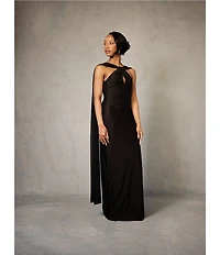 Lulus Aurora Sateen Scarf Halter Criss Cross Front A-Line Maxi Dress