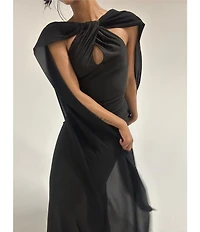 Lulus Aurora Sateen Scarf Halter Criss Cross Front A-Line Maxi Dress