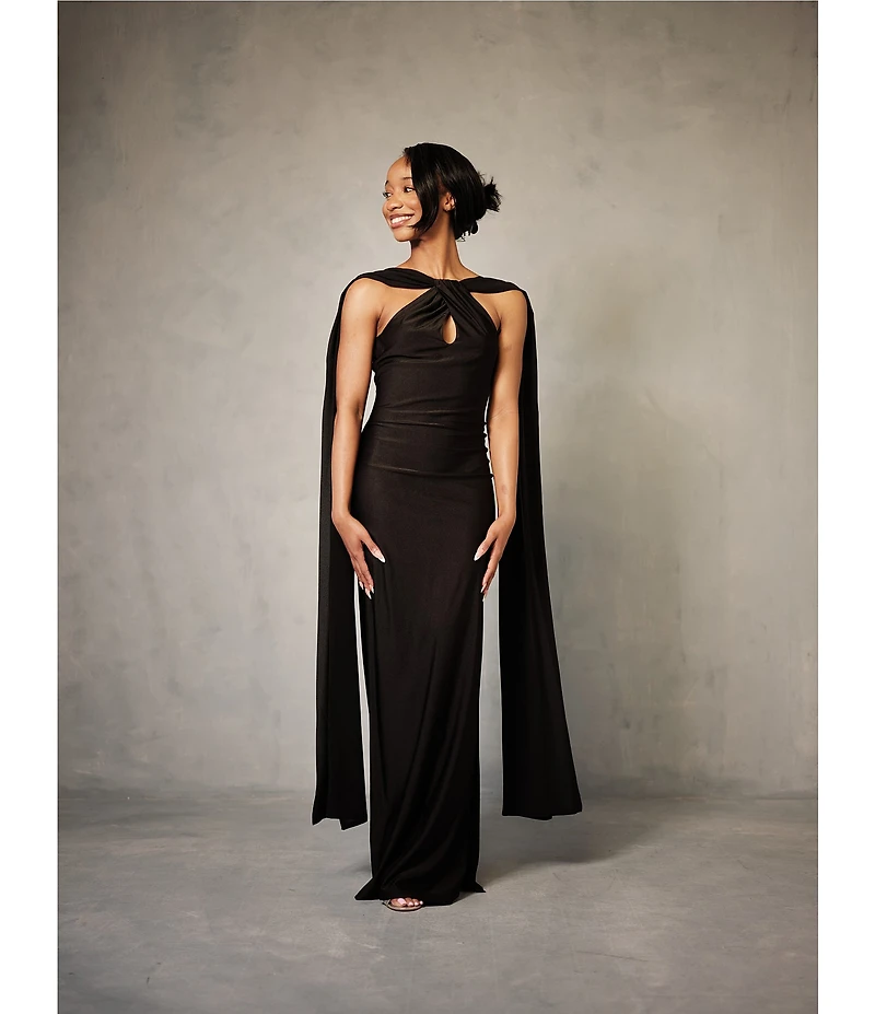 Lulus Aurora Sateen Scarf Halter Criss Cross Front A-Line Maxi Dress