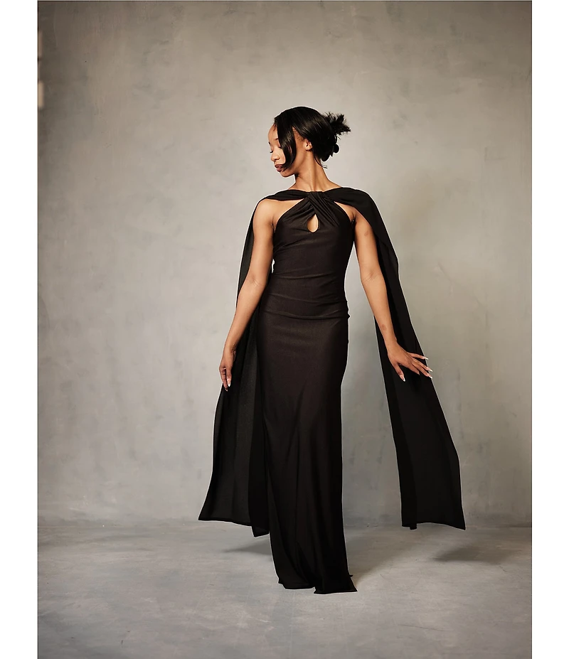 Lulus Aurora Sateen Scarf Halter Criss Cross Front A-Line Maxi Dress