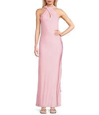 Lulus Aurora Sateen Scarf Halter Criss Cross Front A-Line Maxi Dress