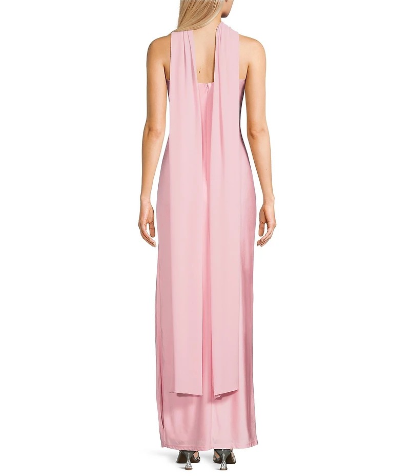 Lulus Aurora Sateen Scarf Halter Criss Cross Front A-Line Maxi Dress