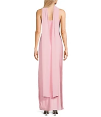 Lulus Aurora Sateen Scarf Halter Criss Cross Front A-Line Maxi Dress