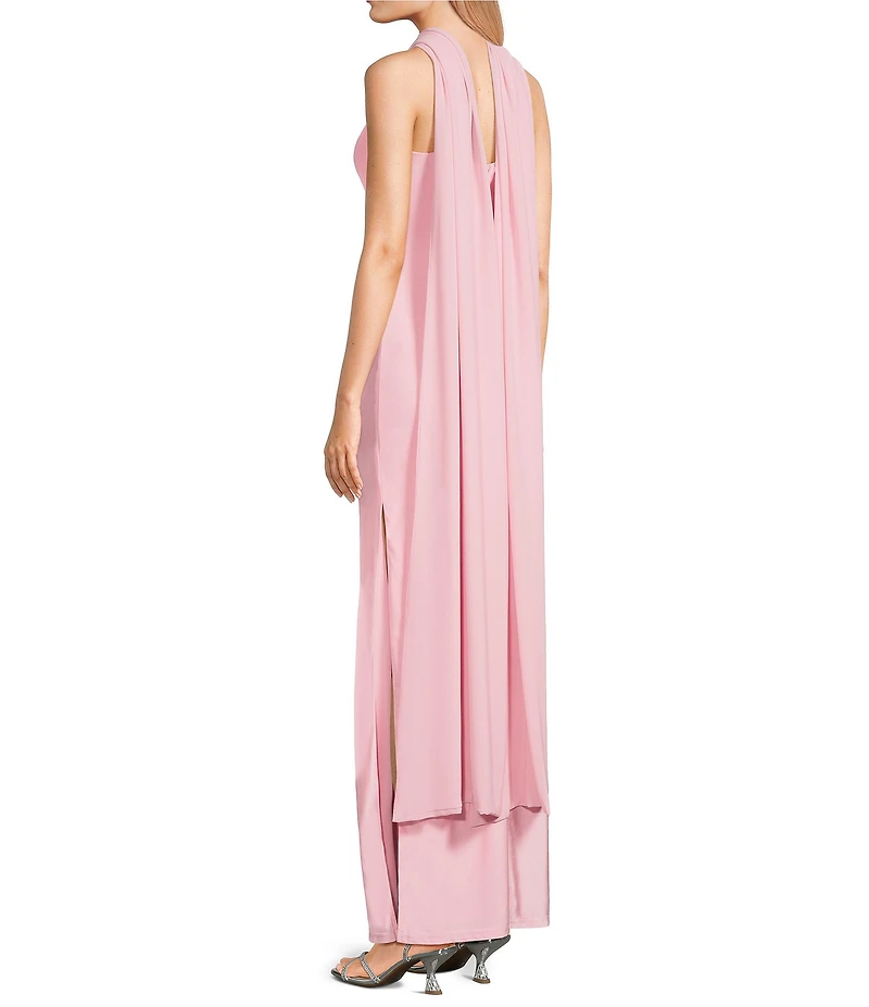 Lulus Aurora Sateen Scarf Halter Criss Cross Front A-Line Maxi Dress