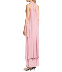 Lulus Aurora Sateen Scarf Halter Criss Cross Front A-Line Maxi Dress