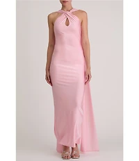 Lulus Aurora Sateen Scarf Halter Criss Cross Front A-Line Maxi Dress