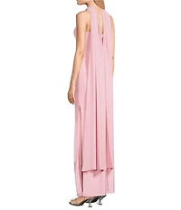 Lulus Aurora Sateen Scarf Halter Criss Cross Front A-Line Maxi Dress