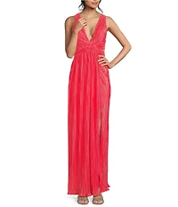 Lulus Beale Plisse V-Neck Sleeveless Side Cut-Out Lace-Up Back Dress