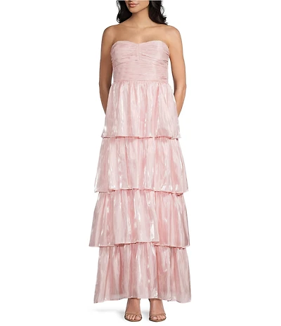 Lulus Bella Taffeta Tiered Sweetheart Strapless Neck Maxi Dress