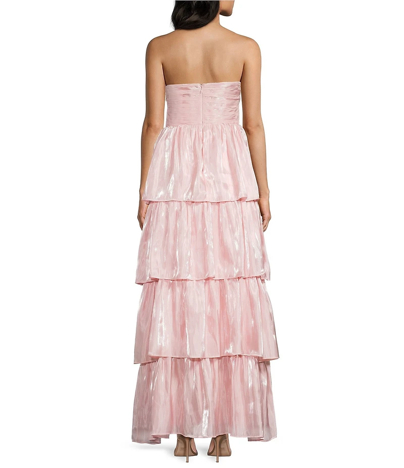 Lulus Bella Taffeta Tiered Sweetheart Strapless Neck Maxi Dress