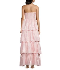 Lulus Bella Taffeta Tiered Sweetheart Strapless Neck Maxi Dress