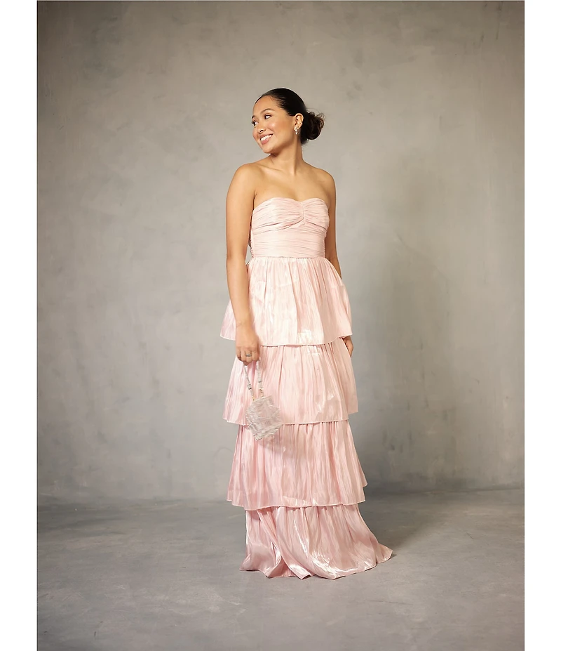 Lulus Bella Taffeta Tiered Sweetheart Strapless Neck Maxi Dress