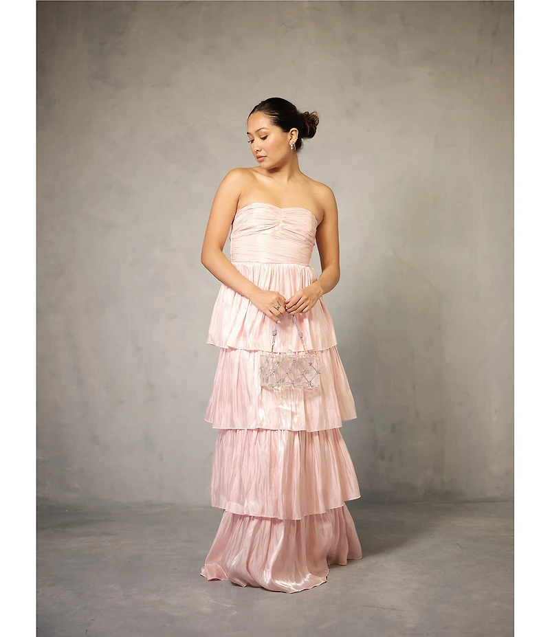 Lulus Bella Taffeta Tiered Sweetheart Strapless Neck Maxi Dress