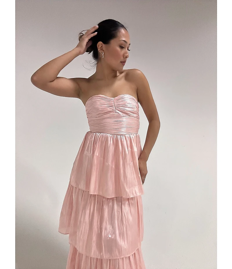 Lulus Bella Taffeta Tiered Sweetheart Strapless Neck Maxi Dress