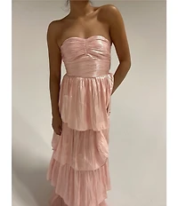 Lulus Bella Taffeta Tiered Sweetheart Strapless Neck Maxi Dress