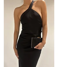 Lulus Bobbi Satin Asymmetric Neck Full Length Dress