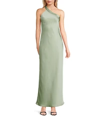 Lulus Bobbi Satin Asymmetric Neck Full Length Dress