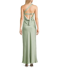 Lulus Bobbi Satin Asymmetric Neck Full Length Dress