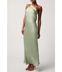 Lulus Bobbi Satin Asymmetric Neck Full Length Dress