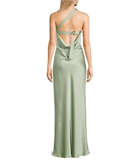 Lulus Bobbi Satin Asymmetric Neck Full Length Dress