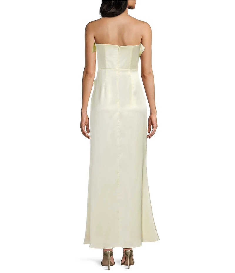 Lulus Bonnie Satin Strapless Ruffle Side Slit A-Line Full Length