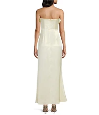 Lulus Bonnie Satin Strapless Ruffle Side Slit A-Line Full Length