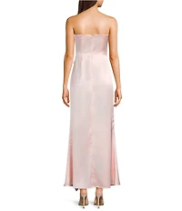 Lulus Bonnie Satin Strapless Ruffle Side Slit A-Line Full Length