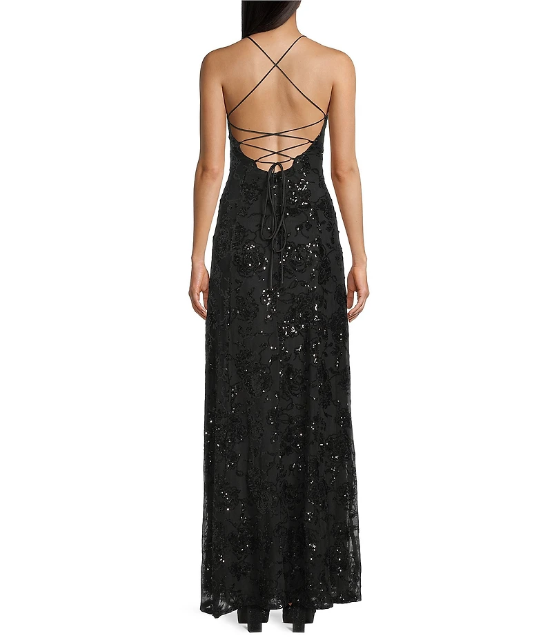 Lulus Charlotte Tie Back Sequin Long Dress