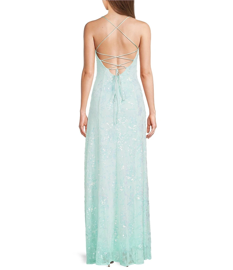 Lulus Charlotte Tie Back Sequin Long Dress