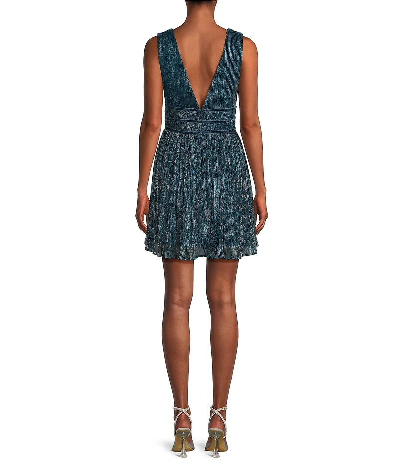 Lulus Metallic Deep V-Neck Mini Dress