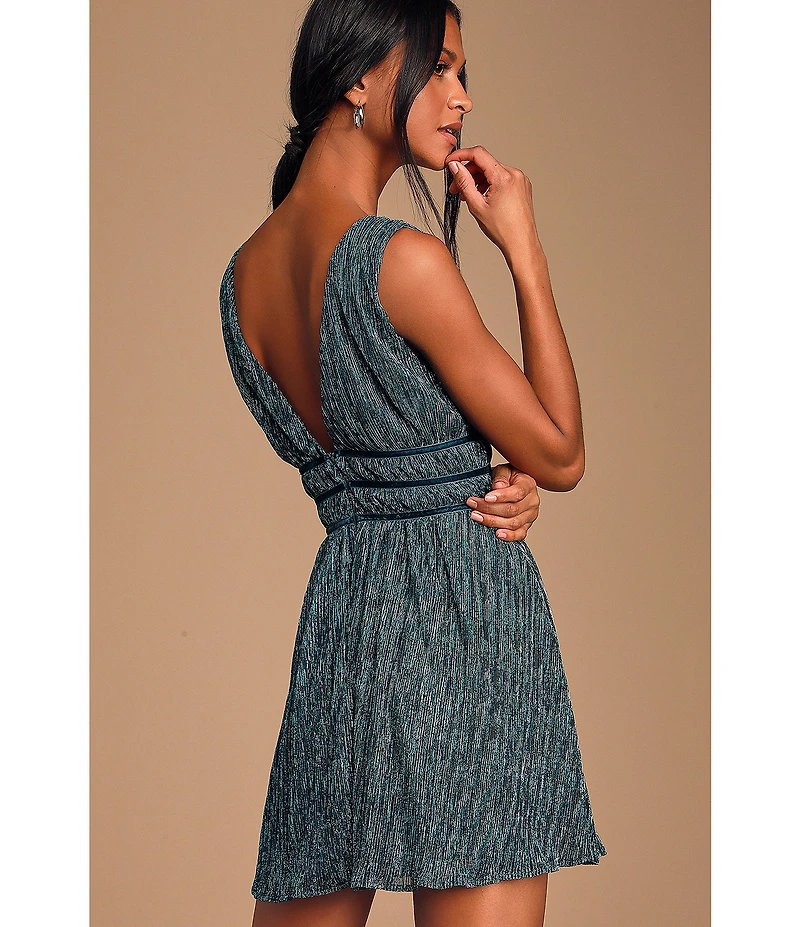 Lulus Metallic Deep V-Neck Mini Dress