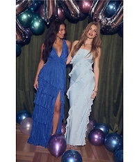 Lulus Freya Chiffon Strapless Neck Ruffle Maxi Dress