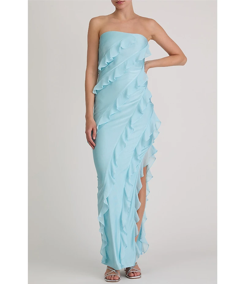Lulus Freya Chiffon Strapless Neck Ruffle Maxi Dress