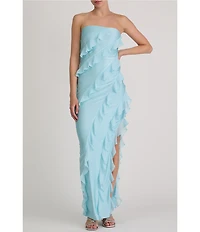Lulus Freya Chiffon Strapless Neck Ruffle Maxi Dress