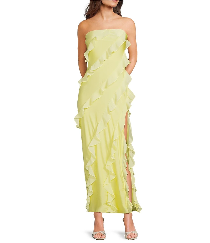 Lulus Freya Chiffon Strapless Neck Ruffle Maxi Dress