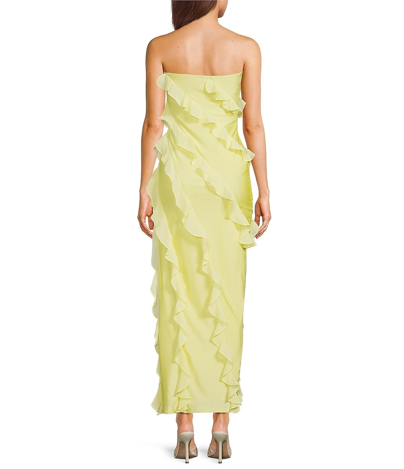 Lulus Freya Chiffon Strapless Neck Ruffle Maxi Dress