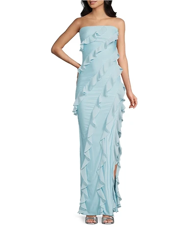 Lulus Freya Chiffon Strapless Neck Ruffle Maxi Dress
