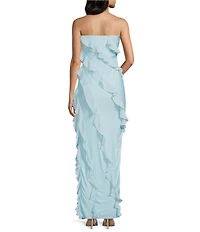 Lulus Freya Chiffon Strapless Neck Ruffle Maxi Dress