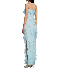 Lulus Freya Chiffon Strapless Neck Ruffle Maxi Dress