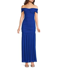 Lulus Harper Ruched Off-The-Shoulder Drop Waist Mesh Maxi Dress