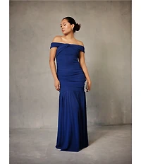 Lulus Harper Ruched Off-The-Shoulder Drop Waist Mesh Maxi Dress
