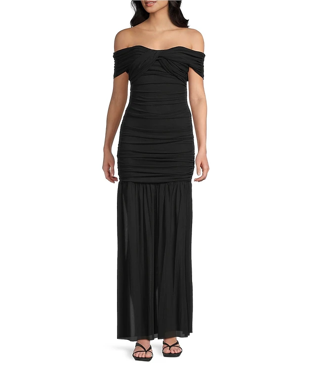 AFRM Thelma Dot Print Off-The-Shoulder Long Sleeve Mesh Maxi Dress at Hamilton Place in Chattanooga, TN AFRM Thelma Dot Print Off-The-Shoulder Long Sleeve Mesh Maxi Dress at Hamilton Place in Chattanooga, TN