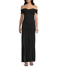 Lulus Harper Ruched Off-The-Shoulder Drop Waist Mesh Maxi Dress