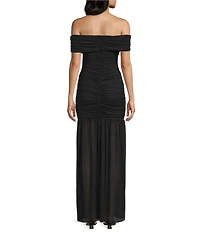 Lulus Harper Ruched Off-The-Shoulder Drop Waist Mesh Maxi Dress