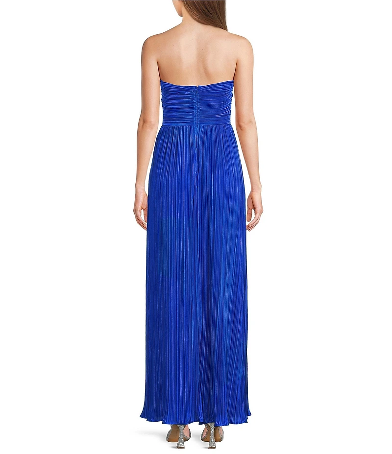 Lulus Majestic Strapless Cut-out Satin Plisse Long Dress