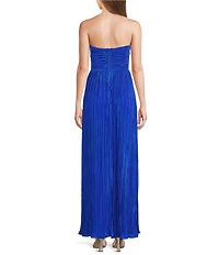 Lulus Majestic Strapless Cut-out Satin Plisse Long Dress