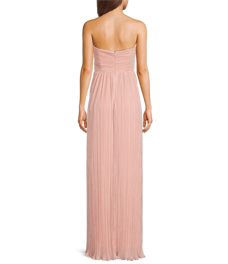 Lulus Majestic Strapless Cut-out Satin Plisse Long Dress
