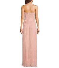 Lulus Majestic Strapless Cut-out Satin Plisse Long Dress